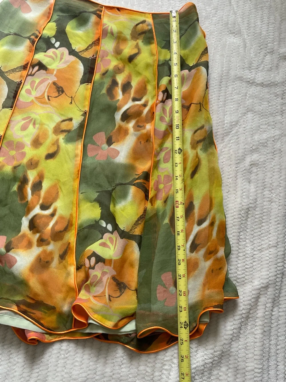 Lapis Sheer Skirt in Olive Green with Orange Trim - Picture 6 of 7